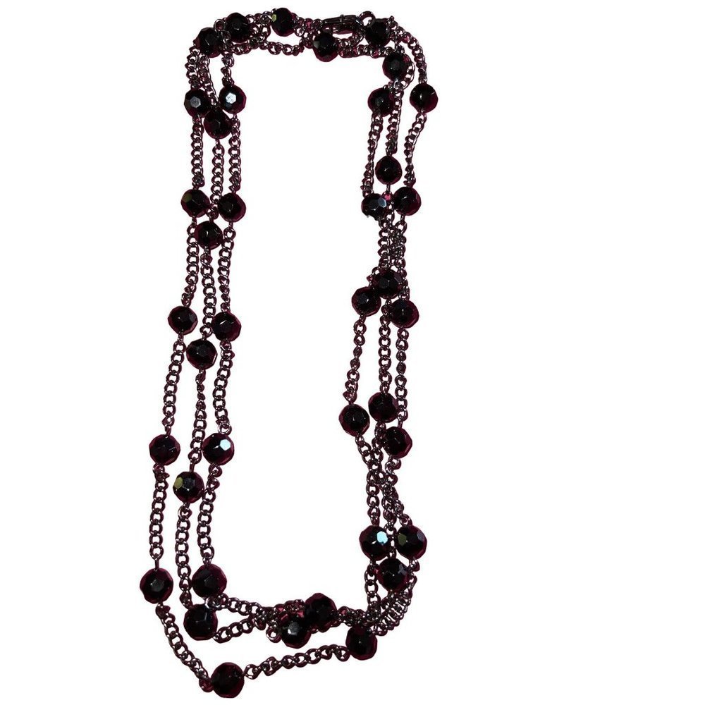 Black Faceted Strand Black  Glass  Beads -- 58"